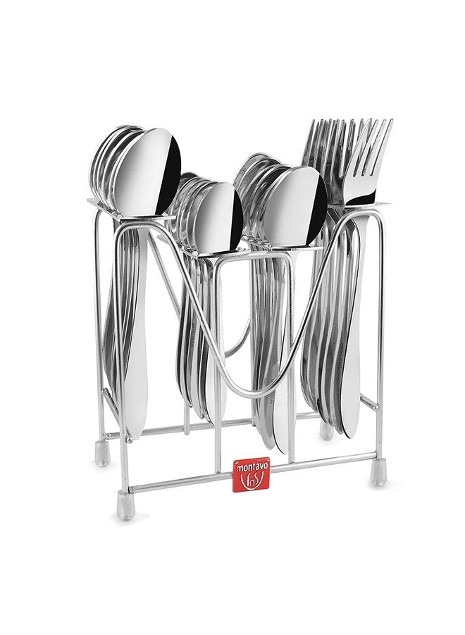 FNS Montavo by FnS Orchid Stainless Steel Cutlery Set with Hanging Stand (6 Dinner Spoons, 6 Dinner Forks, 6 Teaspoons, 6 Baby Spoons and 1 Cutlery Stand) - Image 1